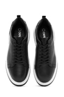 Erkek Siyah Bağcıklı Kalın Tabanlı Deri Sneaker | Derimod