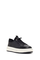 Erkek Siyah Bağcıklı Kalın Tabanlı Deri Sneaker | Derimod