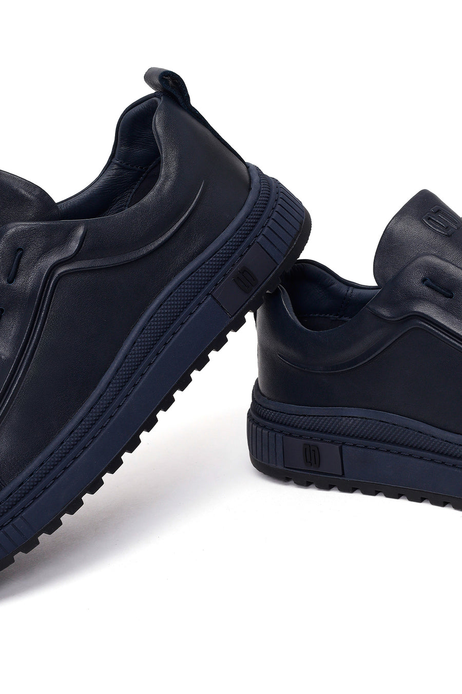 Erkek Lacivert Bağcıklı Deri Sneaker