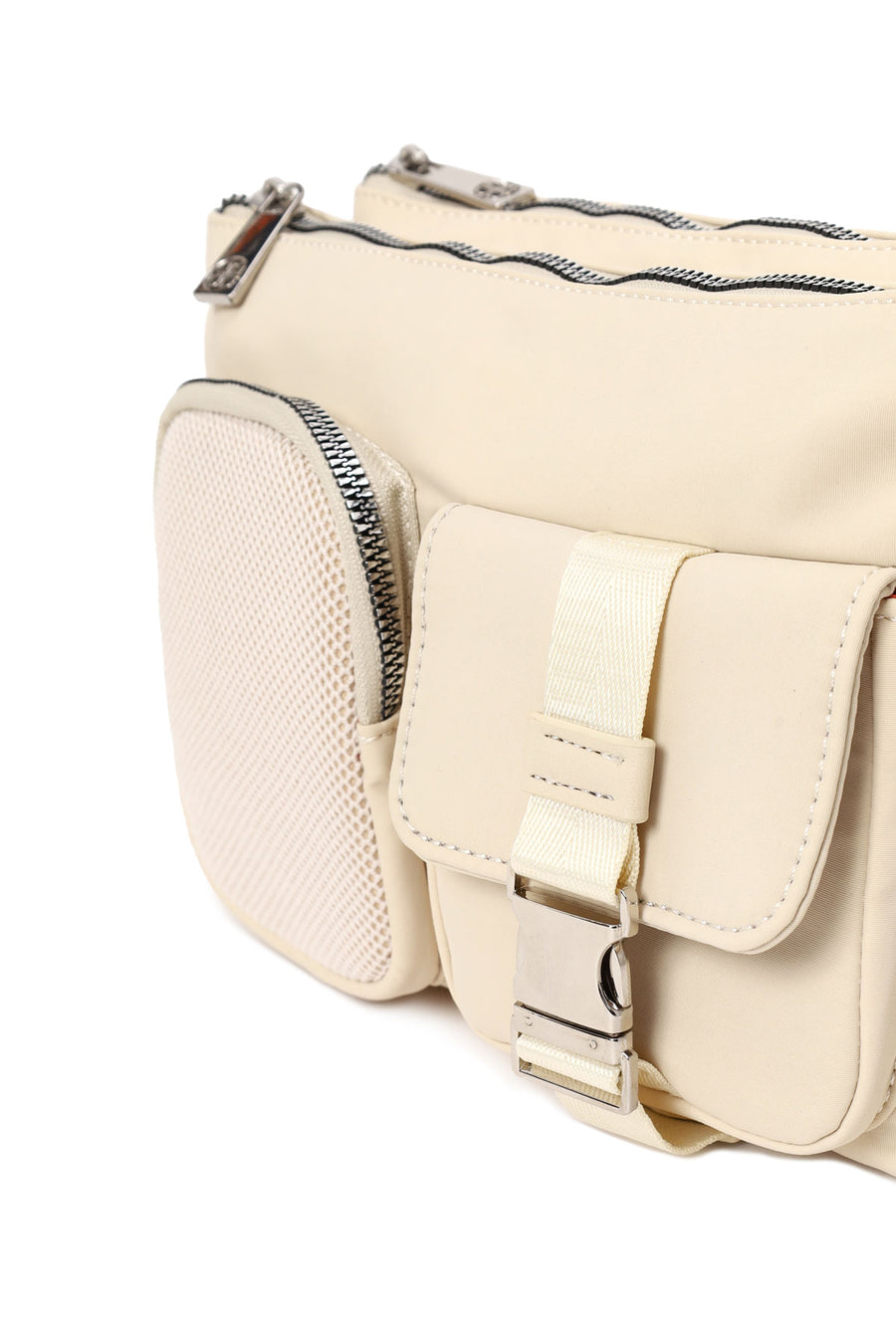 Woman Cream Long-Strap Fabric Crossbody Bag
