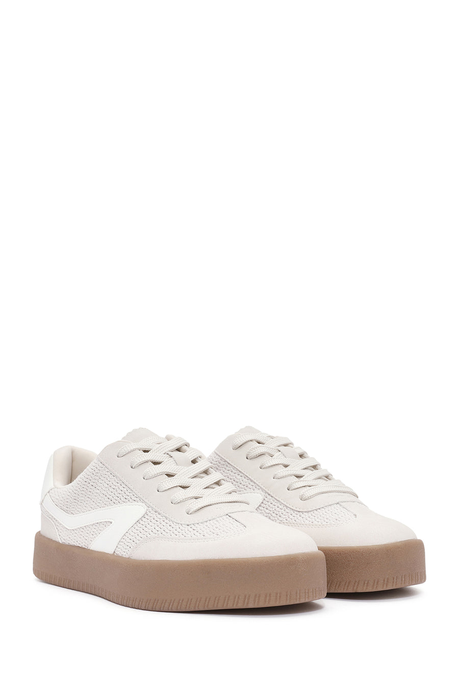 Kadın Bej Bağcıklı Kalın Tabanlı Sneaker
