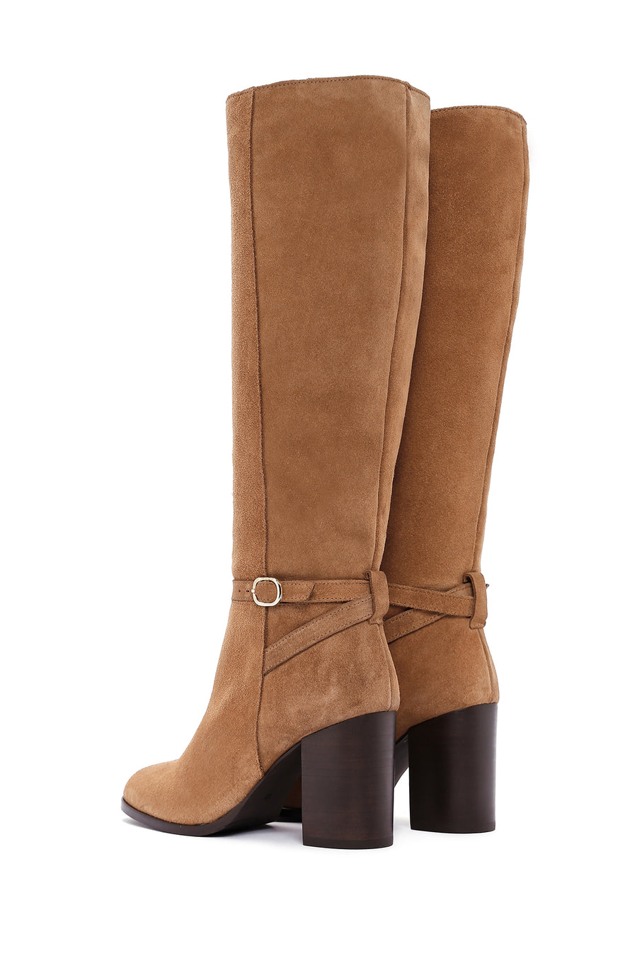 Women's Tan Suede Leather Heeled Boots