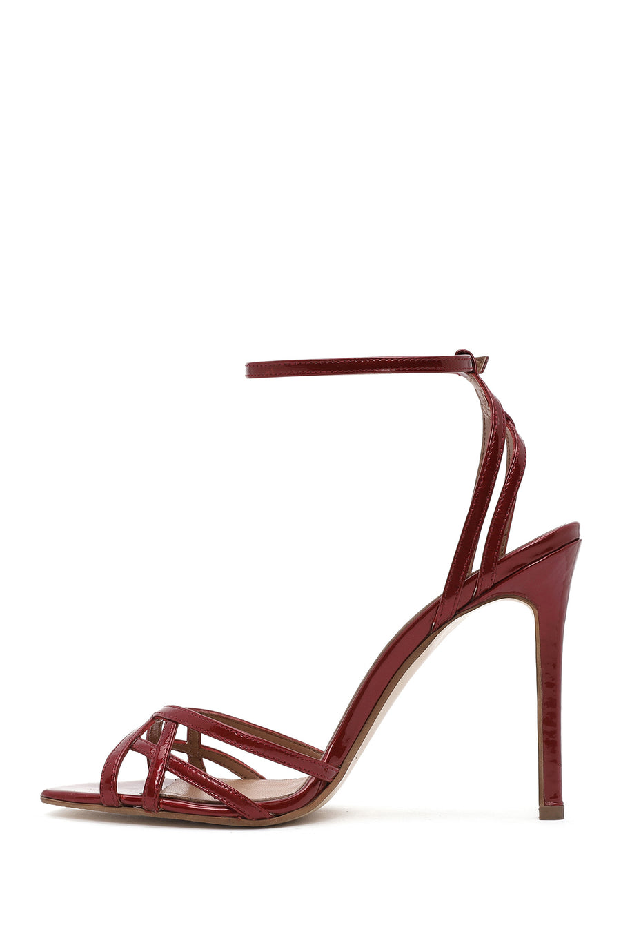 Women's Red Ankle Strap Thin High Heel Patent Leather Sandals