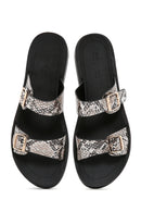 Women's Black Double Buckled Patterned Slippers | Derimod