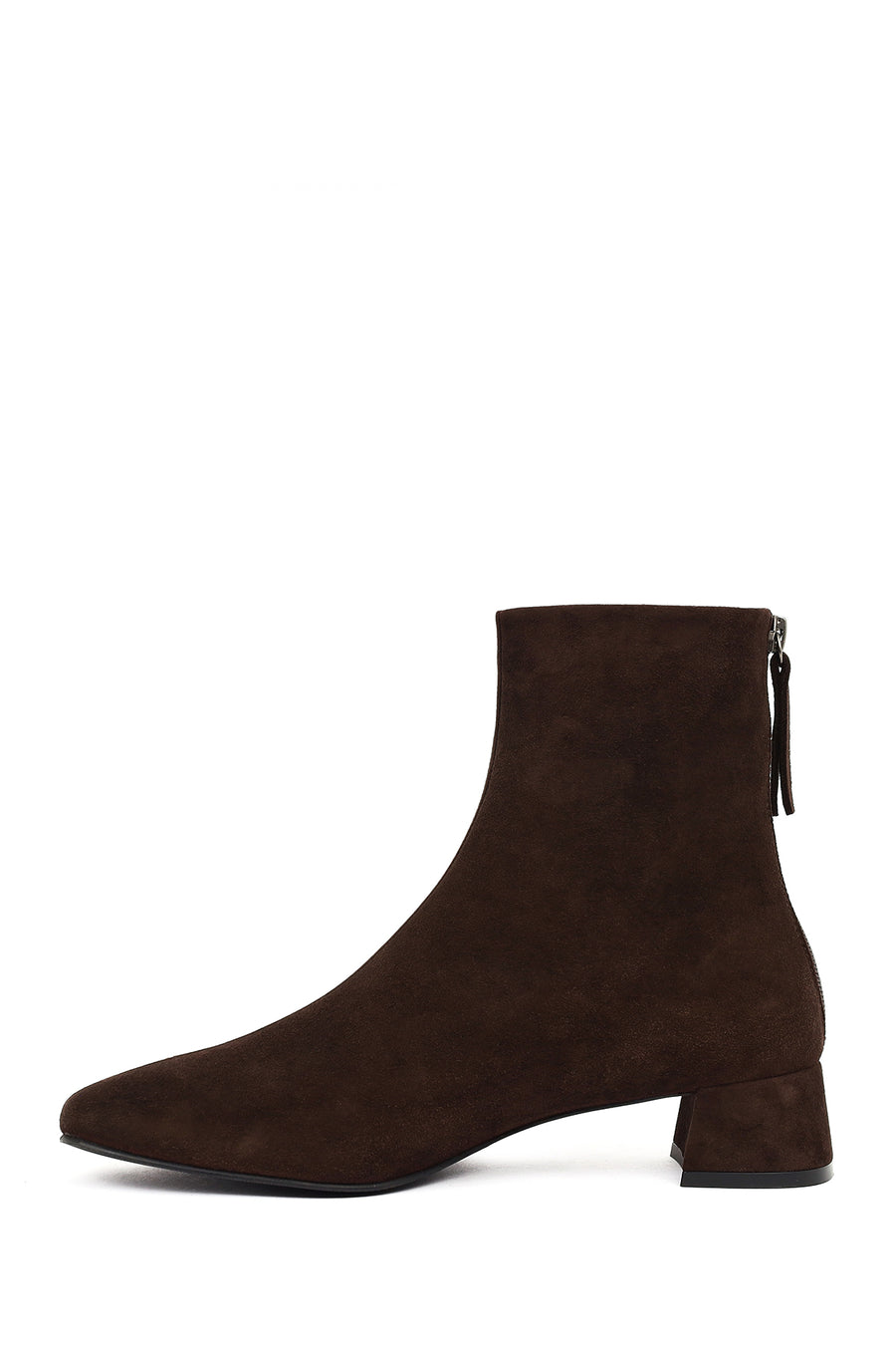 Woman Brown Zip Closure Short Thick-Heeled Suede Boots