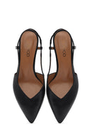 Women's Black Open-Back Heeled Leather Shoes | Derimod