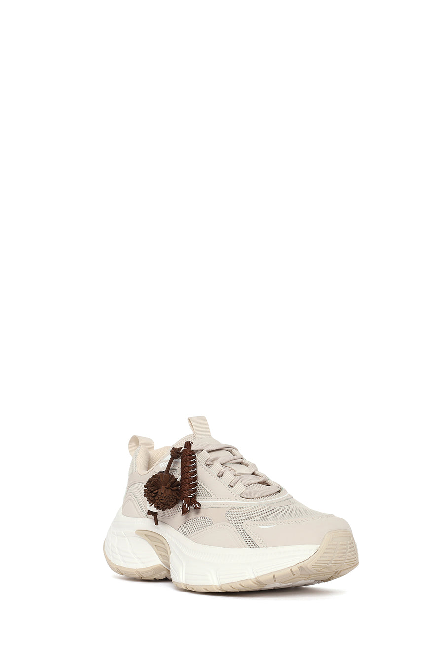 Kadın Bej Bağcıklı Kalın Tabanlı Charmlı Sneaker