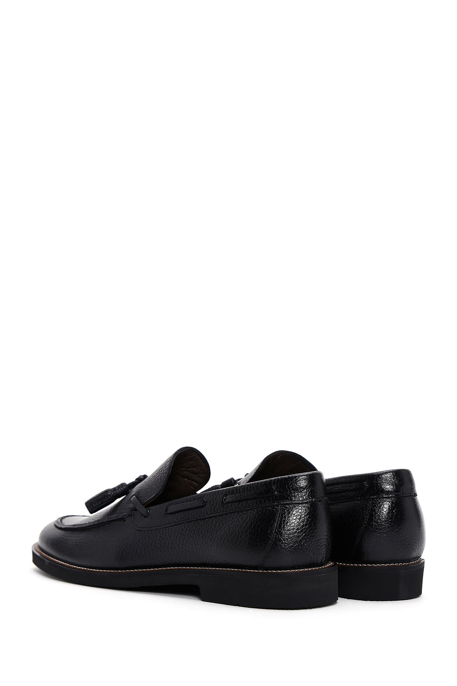 Men's Black Leather Tasseled Casual Loafer