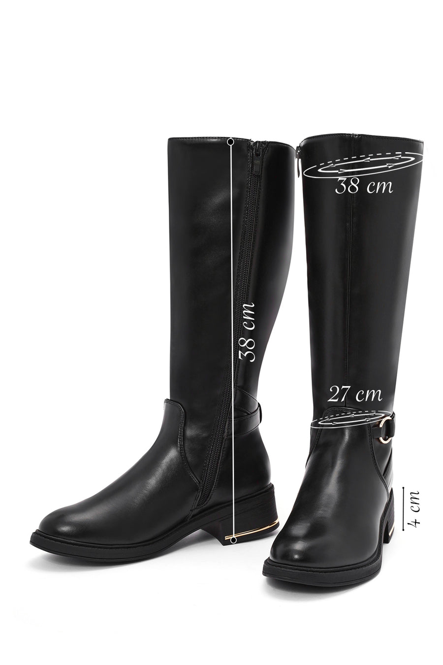 Women's Black Zipper Buckle Detail Boots