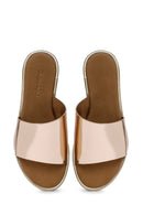 Women's Pink Metallic Leather Slippers | Derimod