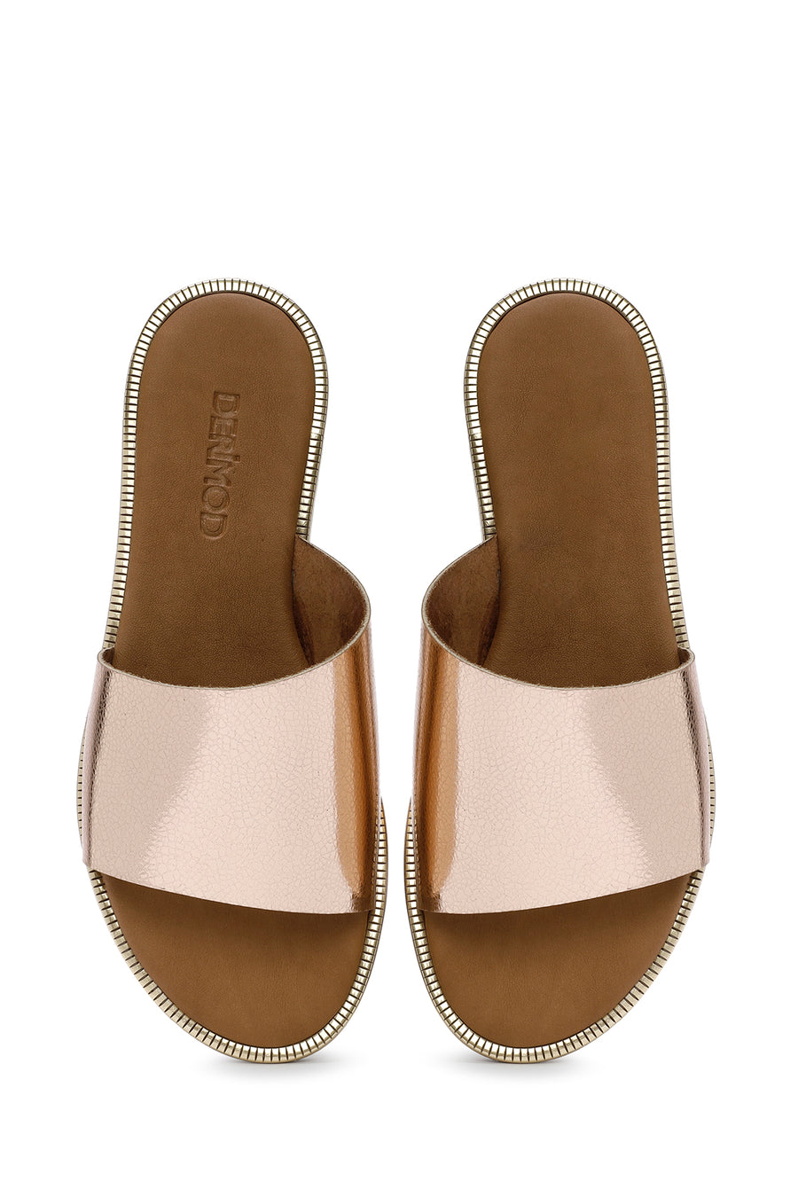 Women's Pink Metallic Leather Slippers