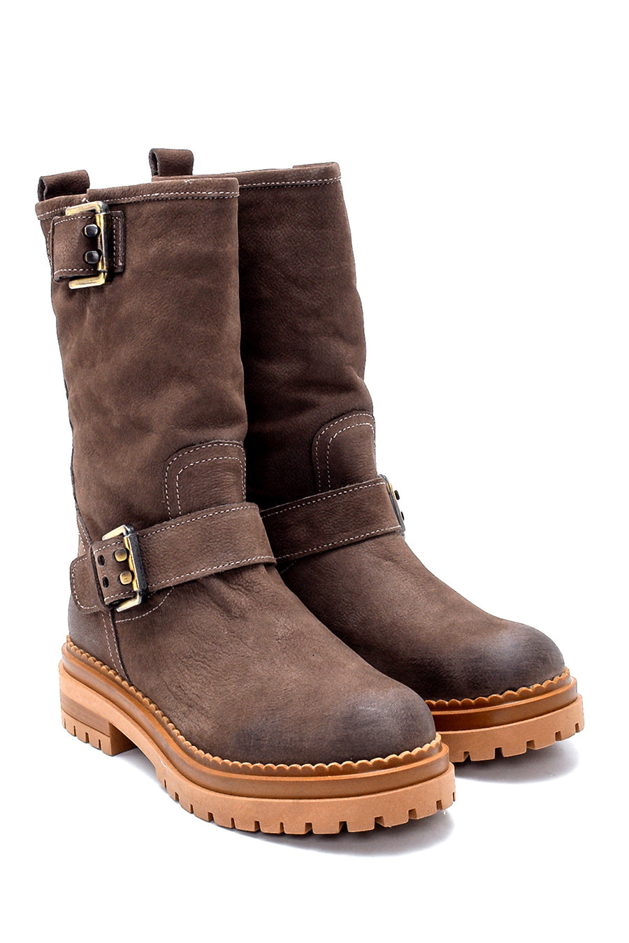 Women's Nubuck Buckle Detailed Boots