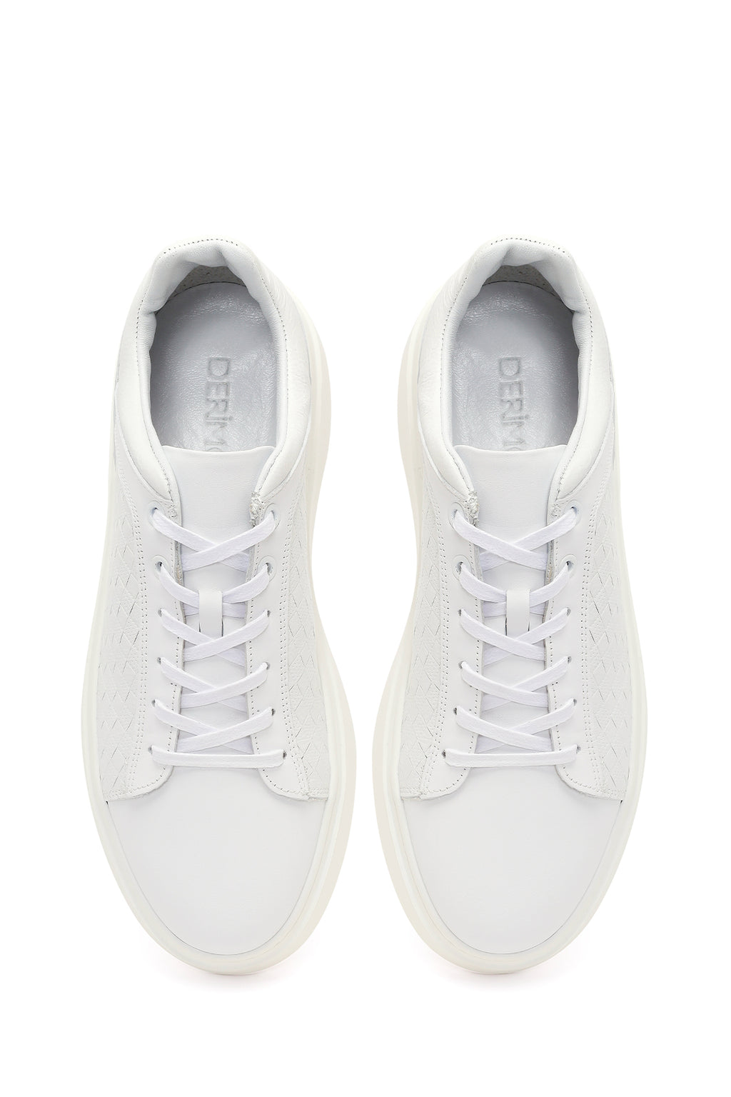 Erkek Beyaz Bağcıklı Deri Sneaker