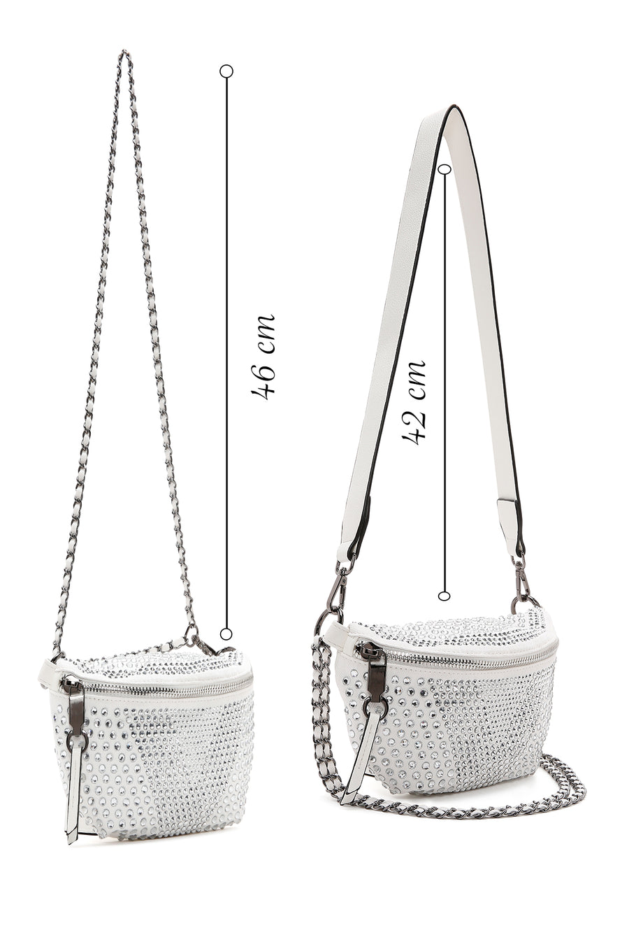 Women's White Long Strap Stone Cross Bag
