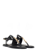 Women's Black Buckle Thong Leather Sandals | Derimod