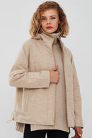 Roma Women's Beige Hooded Double-Sided Oversize Leather Jacket | Derimod