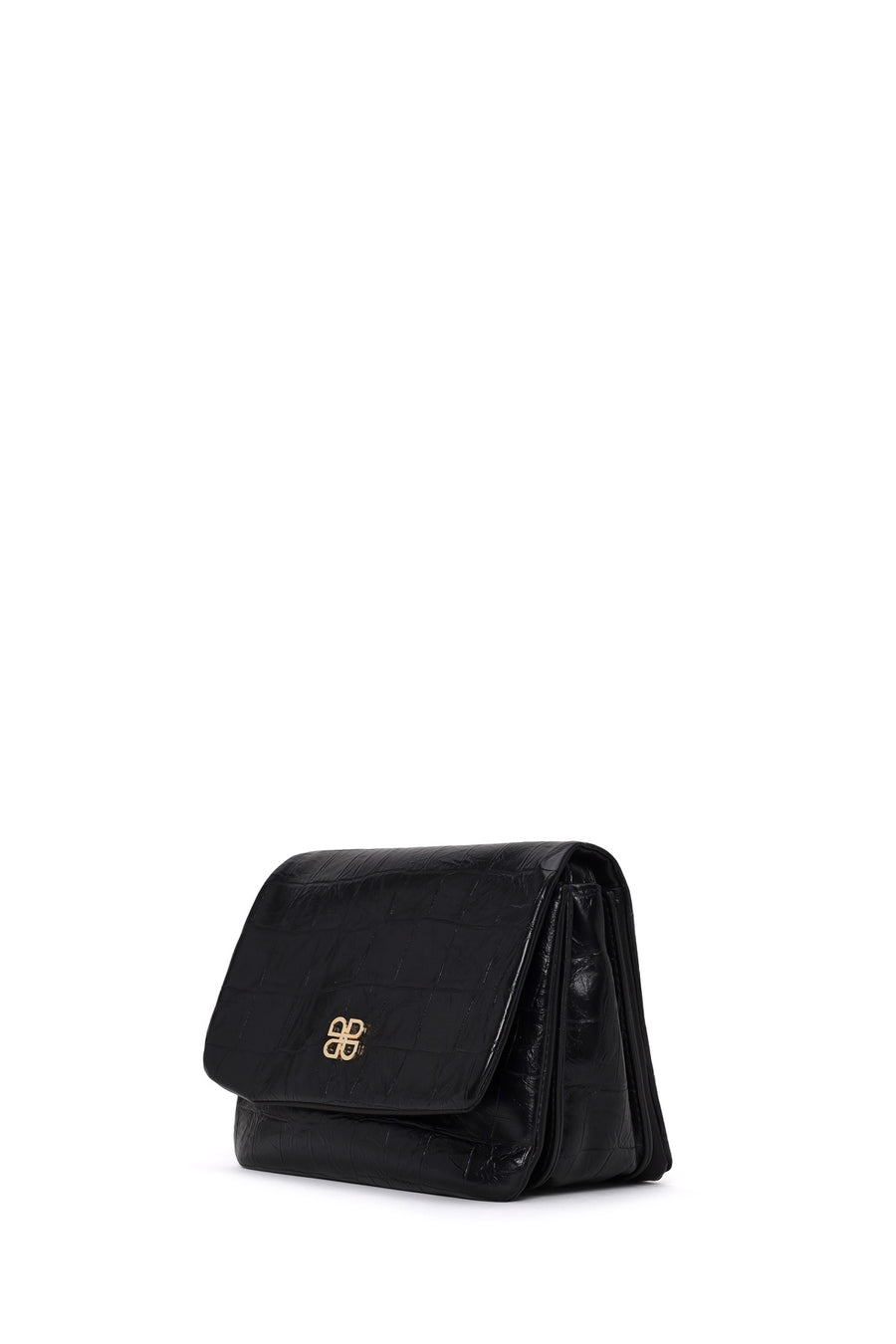Woman Black Croc-Embossed Crossbody Bag