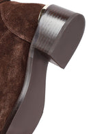 Woman Brown Zippered Low Heel Suede Leather Boot | Derimod