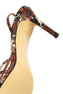 Kadın Kahverengi Yüksek İnce Topuklu Desenli Deri Sandalet | Derimod