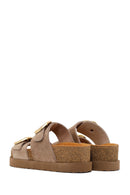 Woman Mink Double-Buckle Thick-Soled Suede Slipper | Derimod