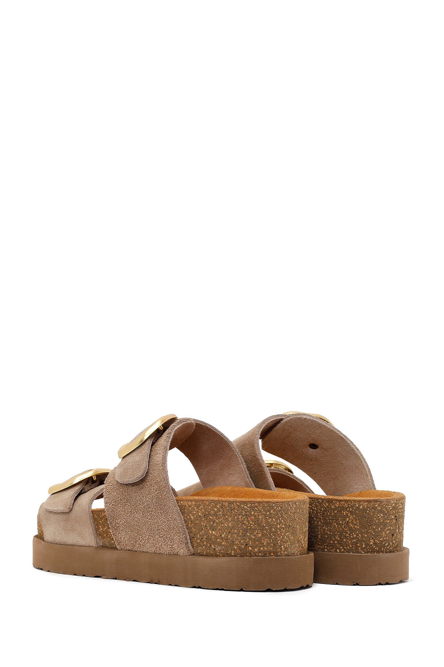 Woman Mink Double-Buckle Thick-Soled Suede Slipper