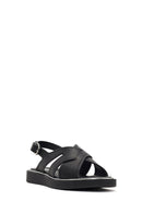 Women's Black Buckled Leather Sandals | Derimod