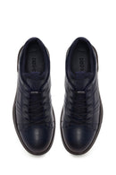 Erkek Lacivert Bağcıklı Deri Sneaker | Derimod