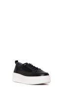 Woman Black Lace-Up Thick-Soled Leather Sneaker | Derimod