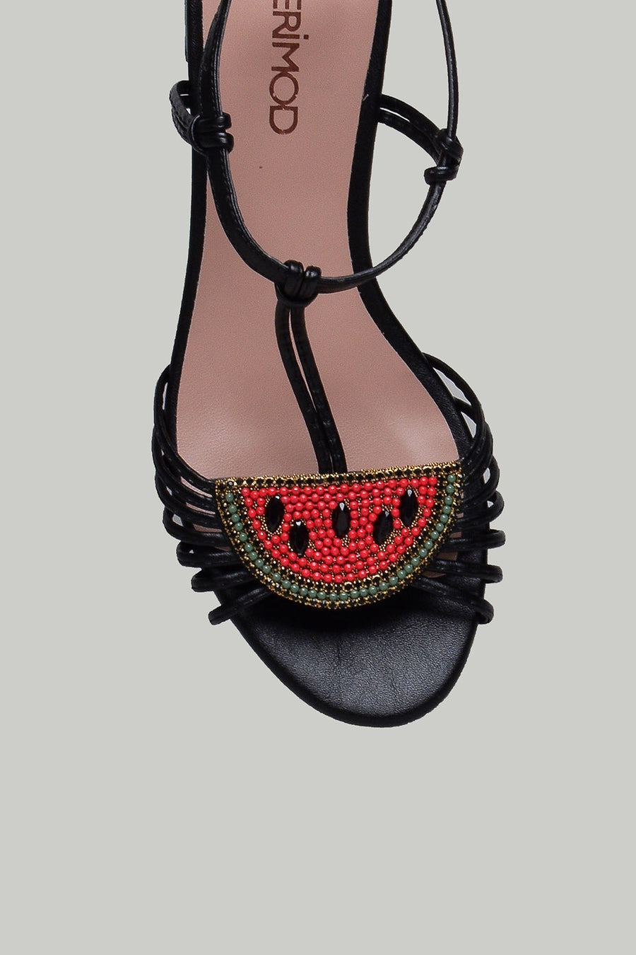 Watermelon Detailed Women's Heeled Leather Sandals