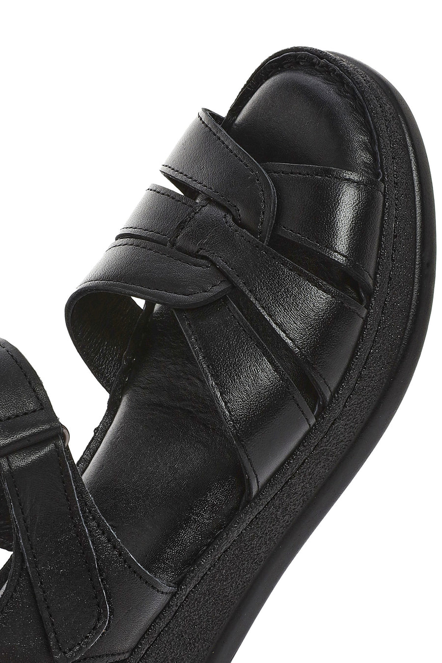 Kadın Siyah Bilekten Bantlı Kalın Tabanlı Deri Comfort Sandalet