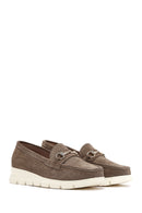 Kadın Vizon Dolgu Topuklu Süet Deri Comfort Loafer | Derimod