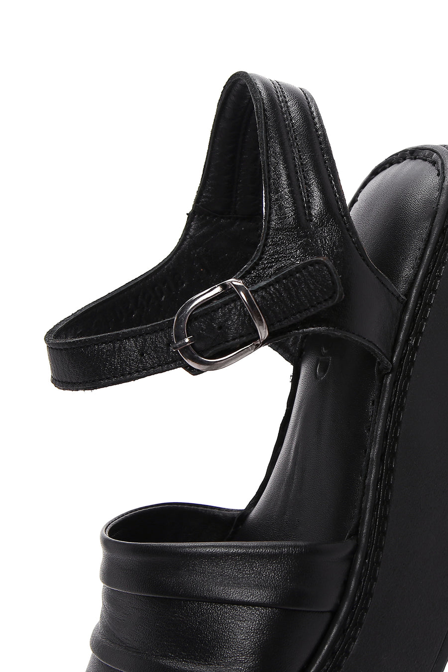 Women's Black Leather Thick Sole Comfort Sandals