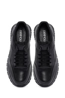 Erkek Siyah Bağcıklı Deri Sneaker | Derimod