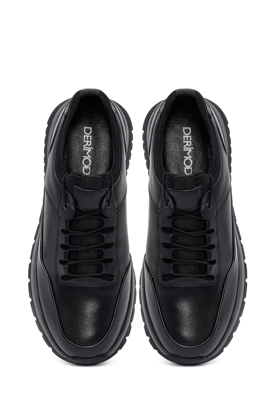 Erkek Siyah Bağcıklı Deri Sneaker