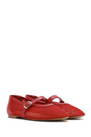 Women's Red Mesh Strappy Ballerinas | Derimod
