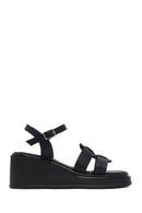 Women's Black Ankle Buckle Wedge Heel Leather Sandals | Derimod