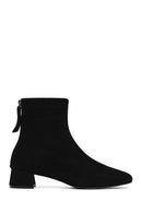 Woman Black Zip Closure Short Thick Heeled Suede Boots | Derimod