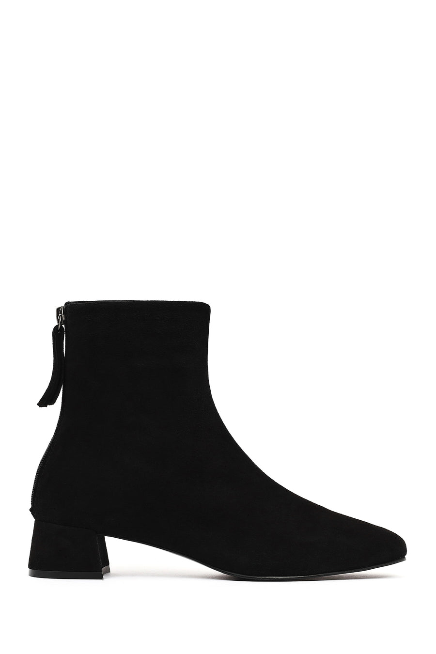 Woman Black Zip Closure Short Thick Heeled Suede Boots AF160003DS | Derimod