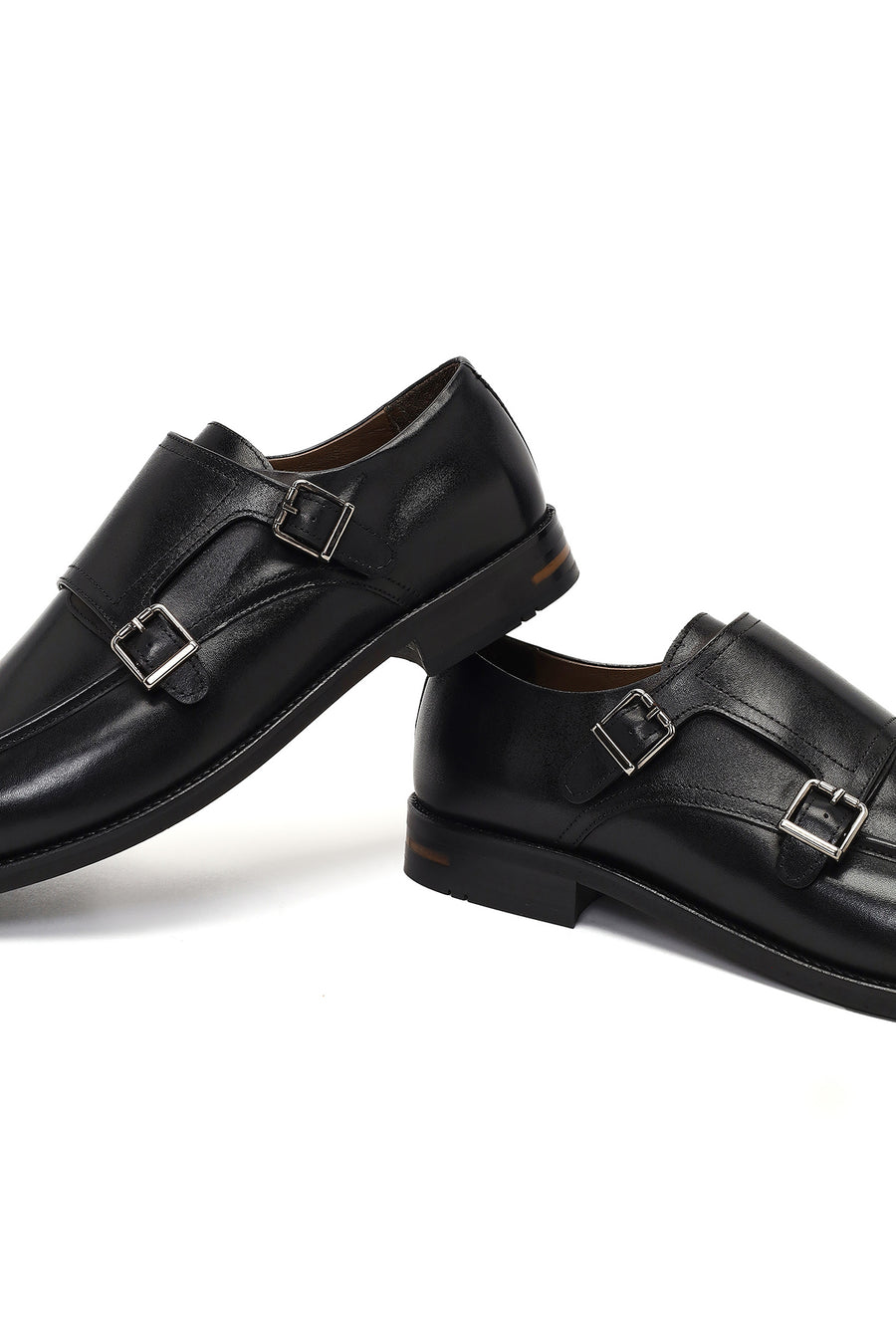 Male Black Double-Buckle Leather Casual Shoes