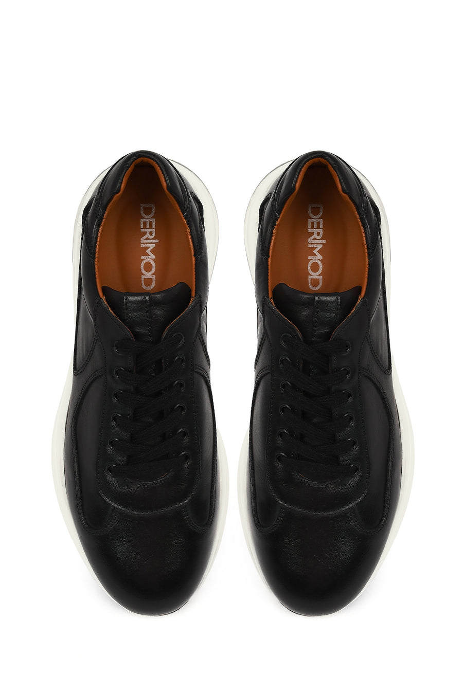Erkek Siyah Bağcıklı Deri Casual Sneaker