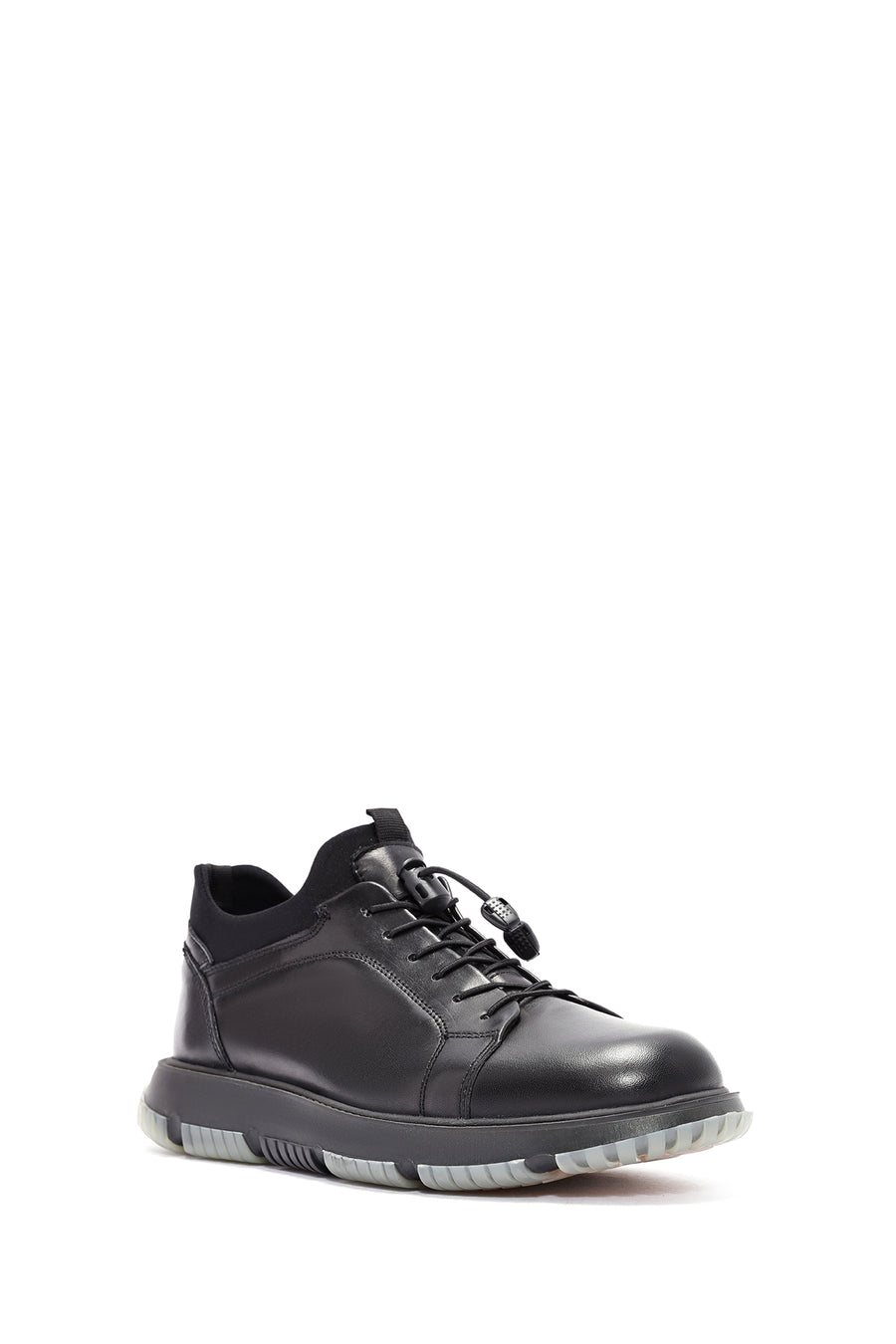 Erkek Siyah Bağcıklı Deri Sneaker