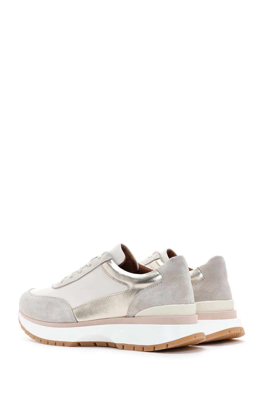 Kadın Bej Bağcıklı Deri Sneaker