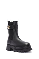 Women's Black Buckle Detailed Leather Chelsea Boots | Derimod