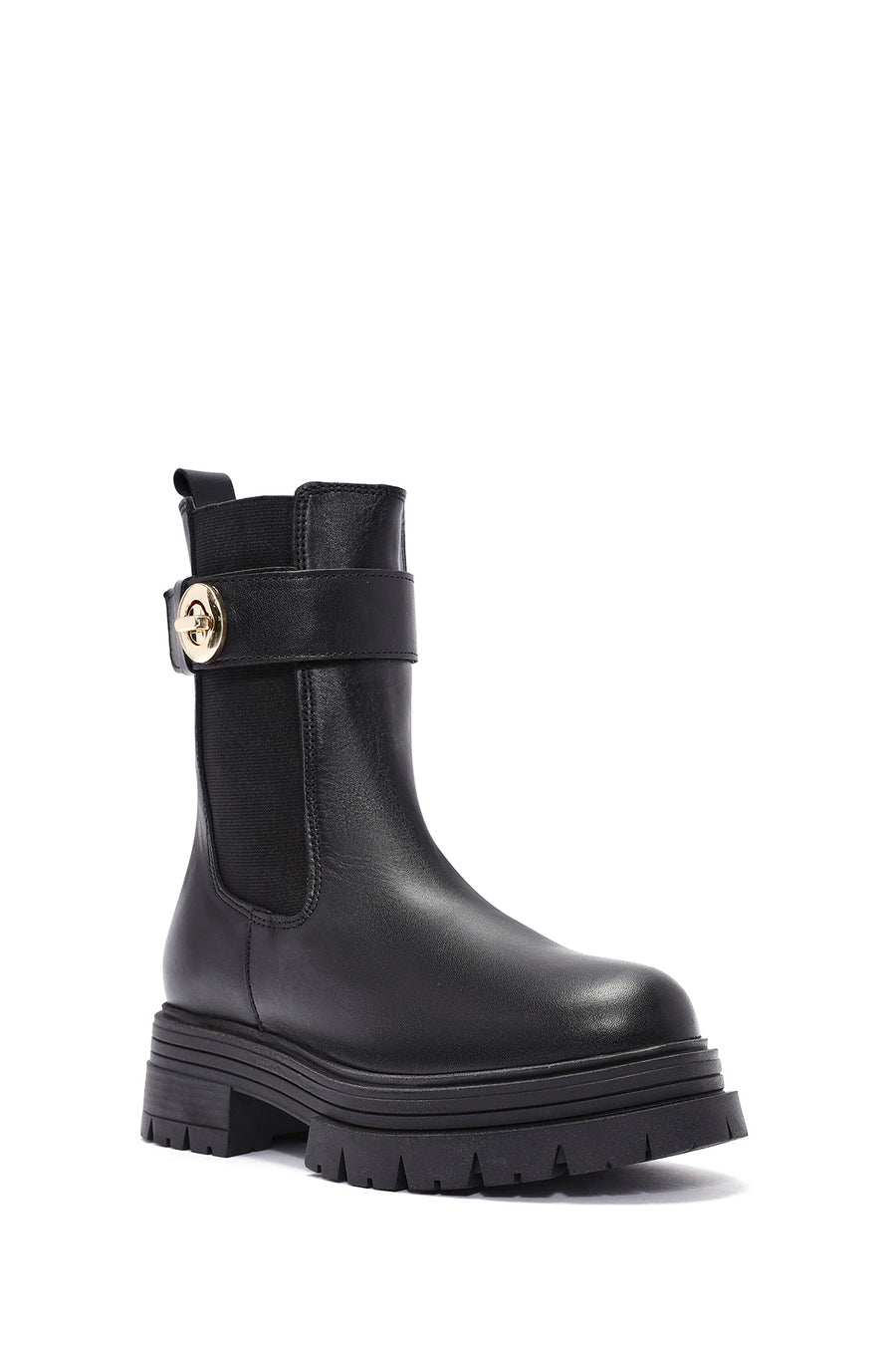 Women's Black Buckle Detailed Leather Chelsea Boots
