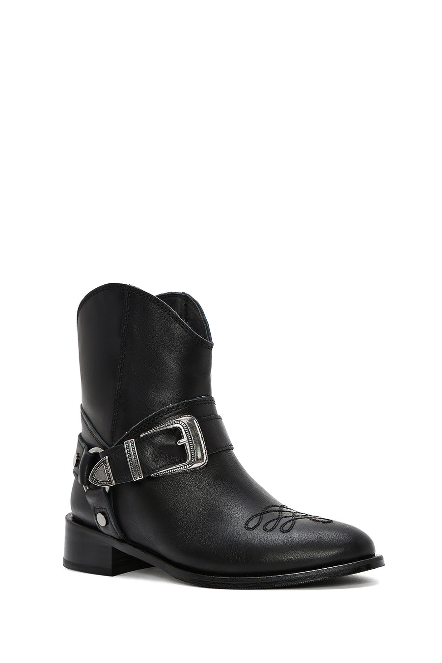 Women's Black Metal Detailed Leather Cowboy Boots