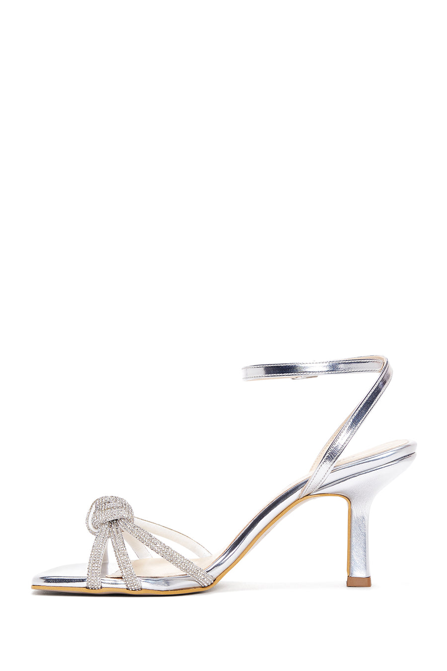 Women's Silver Ankle Buckle Stoned Thin Heel Sandals
