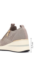 Derimod Zero Kadın Vizon Fermuarlı Dolgu Topuklu Kumaş Sneaker | Derimod