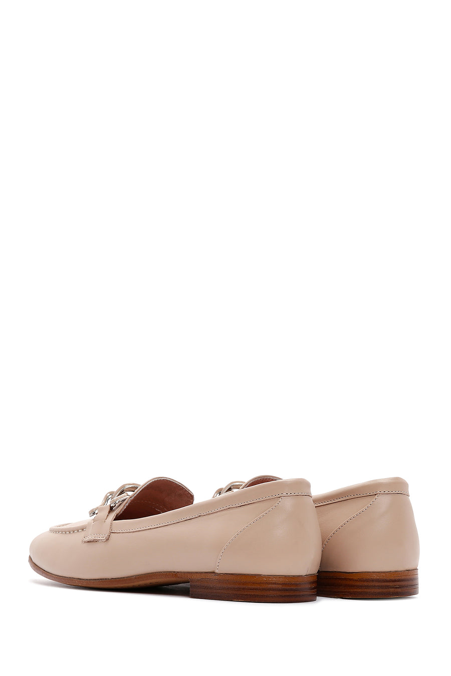 Kadın Bej Deri Tokalı Klasik Loafer
