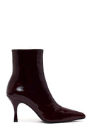 Woman Burgundy Zip Closure Thin-Heeled Patent Leather Leather Boots | Derimod