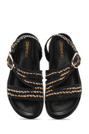 Women's Black Strappy Leather Sandals | Derimod
